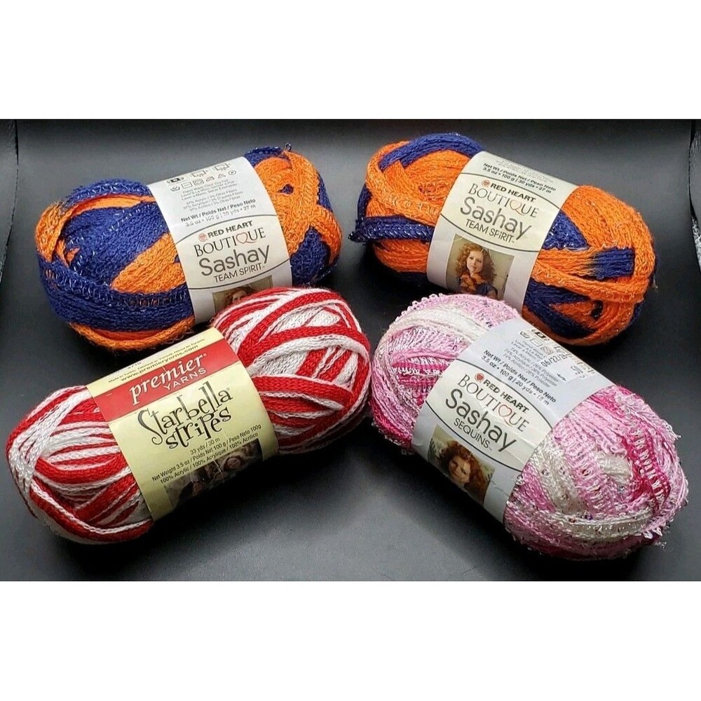 Red Heart Boutique Sashay Mesh Ruffle Yarn Lot 4 Skeins Ballet Pink, Red Shimmer